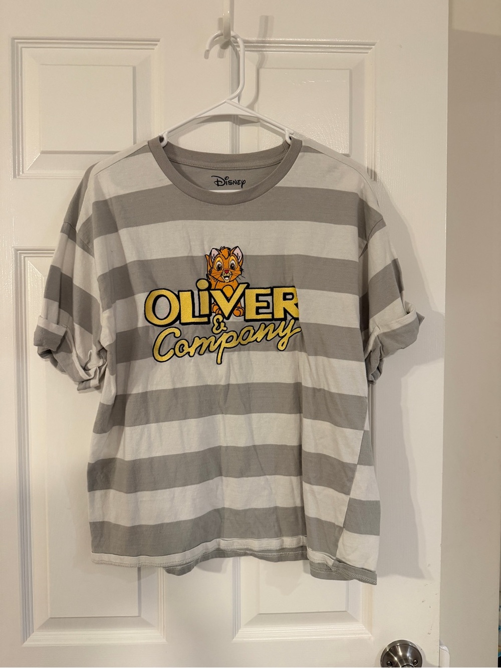 Disney Gray & White Striped Oliver & Company Tee